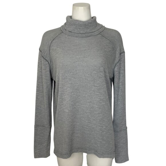 Free People We The Free Long Sleeve Turtle Top L Gray Split Back Turtleneck - Picture 2 of 12